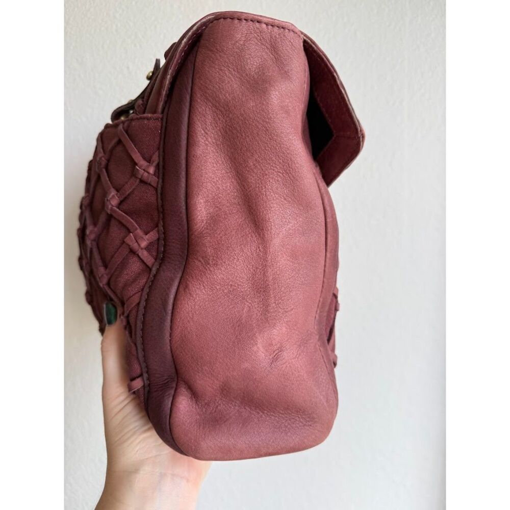 Pour La Victoire Knotted Leather & Canvas Satchel Shoulder Bag in Oxblood & Gold - Picture 11 of 15